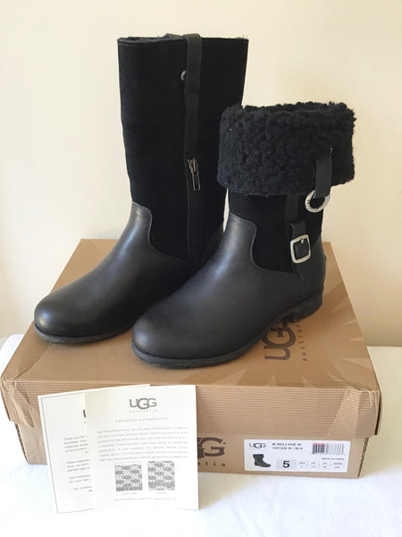 BRAND NEW UGG BELLVUE III BLACK LEATHER SUEDE BOOTS SIZE 3.5 36