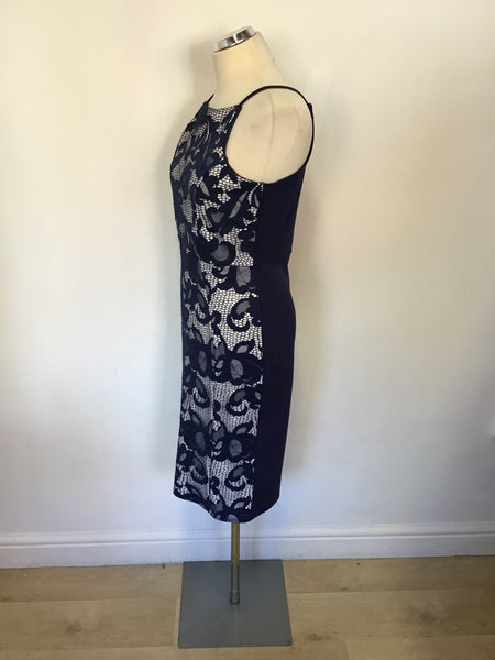 LIPSY LONDON BLUE & WHITE LACE STRETCH PENCIL DRESS SIZE 14