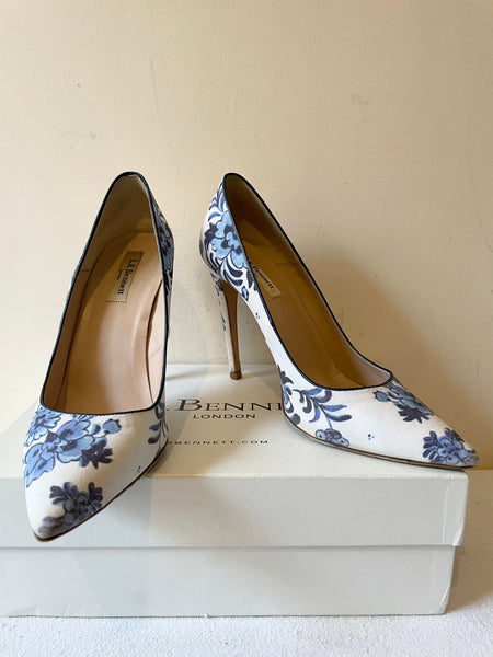 Blue and white floral heels sale