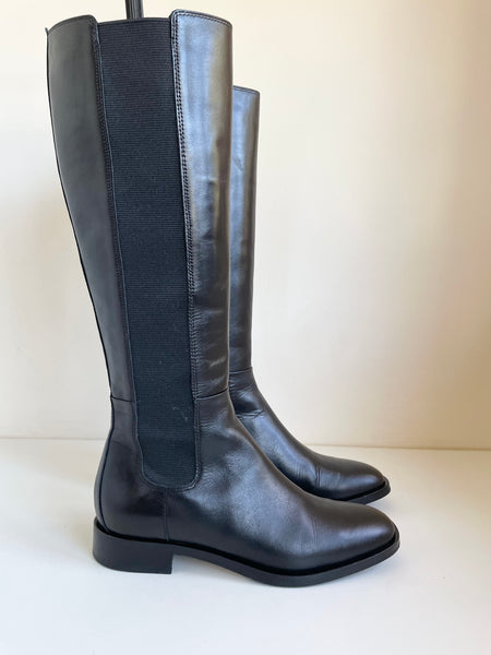 BRAND NEW HOBBS BLACK LEATHER ELASTICATED SIDE KNEE LENGTH BOOTS