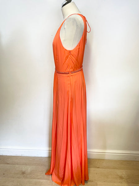 BRAND NEW KAREN MILLEN ORANGE CHAIN TRIM MAXI DRESS SIZE 14