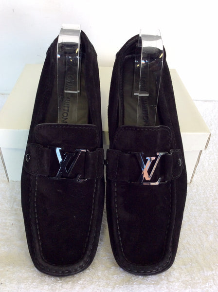 Louis Vuitton Black Suede Monte Carlo Slip on Loafers Size 44