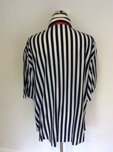 GIVENCHY EN PLUS NAVY BLUE & WHITE STRIPE SHORT SLEEVE SHIRT SIZE 20