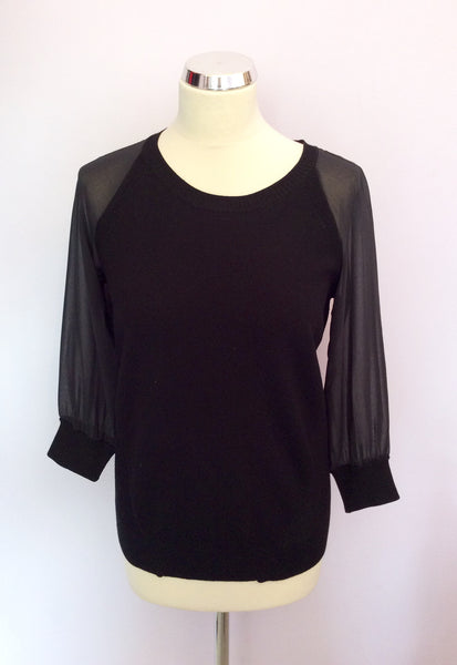 Karen Millen Black Sheer Sleeve Jumper Size 3 UK 12 14 Whispers