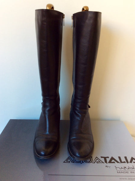 Russell Bromley Aquatalia Black Leather Quilted Heel Riding Boots Size 6 39