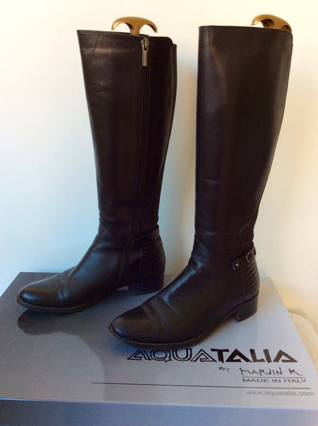 Russell Bromley Aquatalia Black Leather Quilted Heel Riding Boots Size 6 39