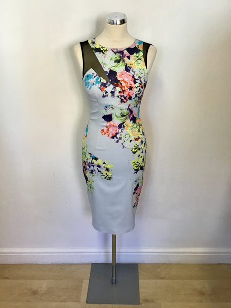 KAREN MILLEN PALE BLUE FLORAL PRINT PENCIL DRESS SIZE 10