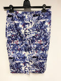 BRAND NEW PURE COLLECTION BLUE,PINK & WHITE PRINT COTTON PENCIL SKIRT SIZE 10