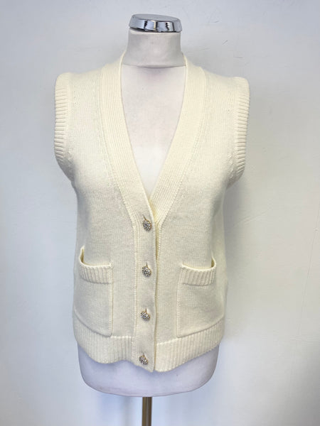 ME+EM CREAM V NECK WOOL & CASHMERE BLEND SLEEVELESS  SWEATER VEST SIZE S