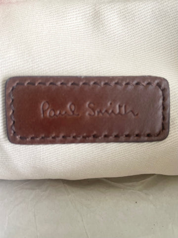 BRAND NEW PAUL SMITH NATURAL & PURPLE STRIPE STRAW ZIP TOP WALLET /CLUTCH BAG