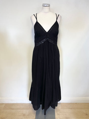 BRAND NEW ZARA BLACK COTTON SHOESTRING STRAP MAXI DRESS SIZE M