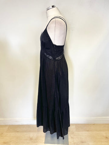 BRAND NEW ZARA BLACK COTTON SHOESTRING STRAP MAXI DRESS SIZE M