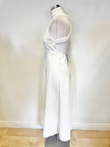 BRAND NEW ZARA WHITE CROSS OVER OPEN BACK A-LINE LINEN BLEND MIDI DRESS SIZE S