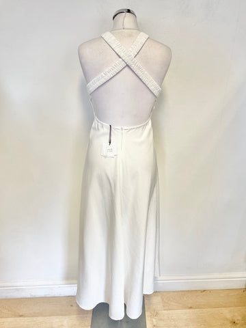 BRAND NEW ZARA WHITE CROSS OVER OPEN BACK A-LINE LINEN BLEND MIDI DRESS SIZE S