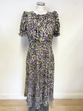 TED BAKER DEYJA MULTI COLOURED PRINT SHORT PUFF SLEEVE GRADUATED MIDI DRESS SIZE 2 UK 10/12