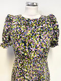 TED BAKER DEYJA MULTI COLOURED PRINT SHORT PUFF SLEEVE GRADUATED MIDI DRESS SIZE 2 UK 10/12