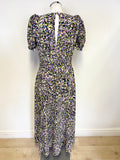 TED BAKER DEYJA MULTI COLOURED PRINT SHORT PUFF SLEEVE GRADUATED MIDI DRESS SIZE 2 UK 10/12