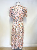 LK BENNETT BOYD 100% SILK PINK FLORAL SHORT SLEEVE EMPIRE LINE MIDI DRESS SIZE 10