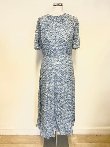 LK BENNETT ELOWEN BLUE PRINT SHORT SLEEVE FIT & FLARE MIDI DRESS SIZE 12