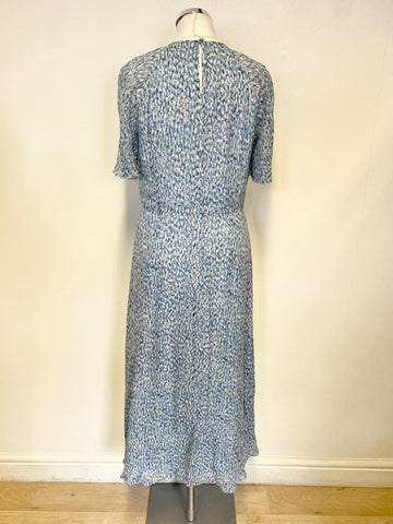 LK BENNETT ELOWEN BLUE PRINT SHORT SLEEVE FIT & FLARE MIDI DRESS SIZE 12