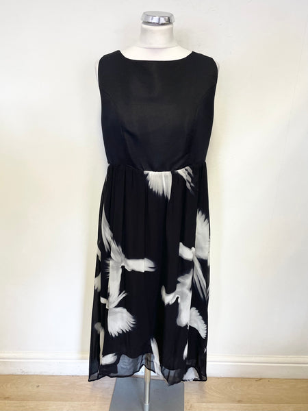 MINT VELVET BLACK & GREY PRINT SLEEVELESS MIDI DRESS SIZE 14