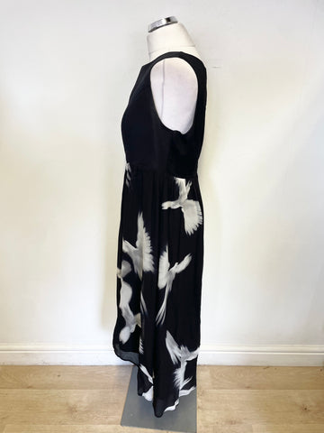 MINT VELVET BLACK & GREY PRINT SLEEVELESS MIDI DRESS SIZE 14