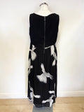 MINT VELVET BLACK & GREY PRINT SLEEVELESS MIDI DRESS SIZE 14