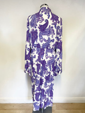 RIVER ISLAND PURPLE & WHITE PAISLEY PRINT LONG SLEEVED TIE FRONT MIDI DRESS SIZE 16