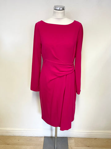 COAST RASPBERRY PINK DRAPED FRONT LONG SLEEVED PENCIL DRESS SIZE 14