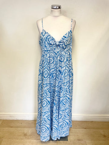 BRAND NEW ZARA 100% COTTON BLUE & WHITE PRINT SHOE STRING STRAP MAXI DRESS SIZE XL