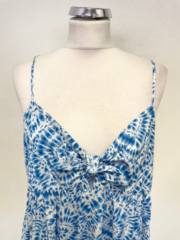 BRAND NEW ZARA 100% COTTON BLUE & WHITE PRINT SHOE STRING STRAP MAXI DRESS SIZE XL