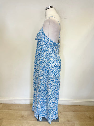 BRAND NEW ZARA 100% COTTON BLUE & WHITE PRINT SHOE STRING STRAP MAXI DRESS SIZE XL