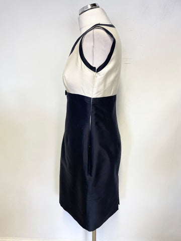 HOBBS INVITATION NAVY BLUE & IVORY SLEEVELESS PENCIL DRESS  SIZE 12