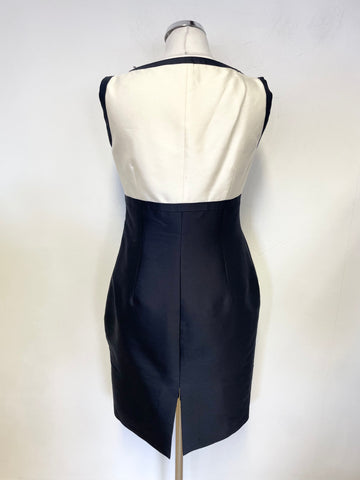 HOBBS INVITATION NAVY BLUE & IVORY SLEEVELESS PENCIL DRESS  SIZE 12