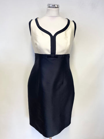 HOBBS INVITATION NAVY BLUE & IVORY SLEEVELESS PENCIL DRESS  SIZE 12