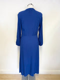 WHISTLES BLUE BUTTON FRONT 3/4 SLEEVE MIDI DRESS SIZE 10