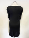 JAEGER BLACK 100% SILK SHORT PLEATED DRAPE SLEEVE SHIFT DRESS SIZE M