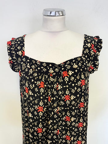 WHISTLES BLACK, RED & CREAM PRINT SLEEVELESS MAXI DRESS SIZE 16