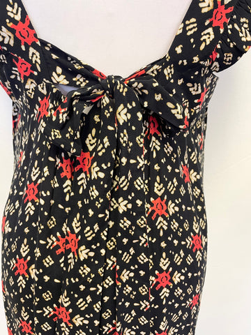 WHISTLES BLACK, RED & CREAM PRINT SLEEVELESS MAXI DRESS SIZE 16