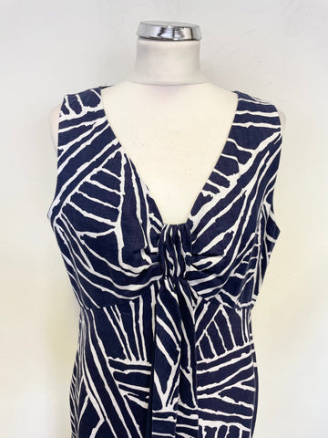 PRÉCIS 100% LINEN BLUE & WHITE PRINT SLEEVELESS A-LINE MAXI DRESS SIZE 16