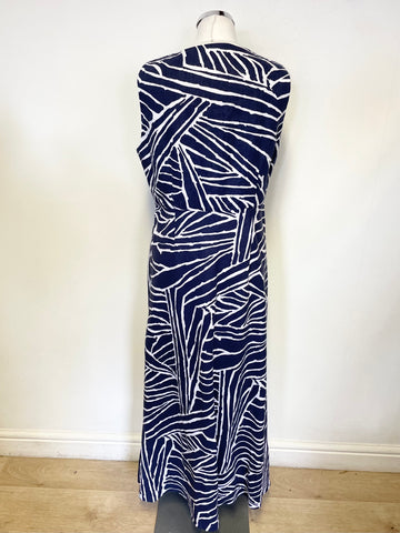 PRÉCIS 100% LINEN BLUE & WHITE PRINT SLEEVELESS A-LINE MAXI DRESS SIZE 16