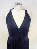 JIGSAW DARK BLUE SILK TRIM V NECK STRETCH JERSEY MAXI DRESS SIZE XL