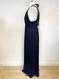 JIGSAW DARK BLUE SILK TRIM V NECK STRETCH JERSEY MAXI DRESS SIZE XL