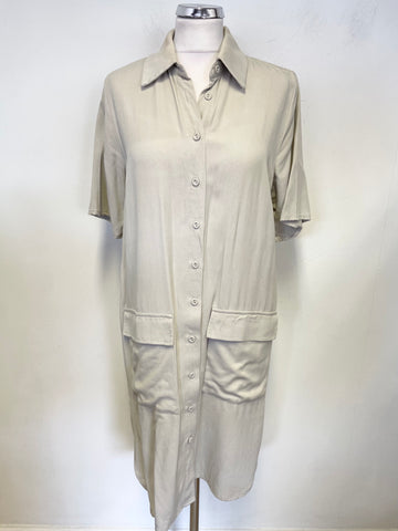 NAYA SHELL BEIGE COLLARED BUTTON UP SHORT SLEEVED SHIRT STYLE DRESS ONE SIZE APPROX M