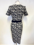 DIVA CATWALK NAVY BLUE & CREAM FLORAL PRINT SHORT SLEEVED BODYCON DRESS SIZE S APPROX UK 10