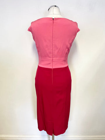 LK BENNETT PINK & RED COLOUR BLOCK CAP SLEEVE PENCIL DRESS SIZE S UK 8/10