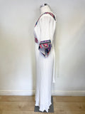 MOUTAKI WHITE EMBROIDERED TRIM BATWING SLEEVE MAXI/ BEACH DRESS ONE SIZE