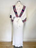 MOUTAKI WHITE EMBROIDERED TRIM BATWING SLEEVE MAXI/ BEACH DRESS ONE SIZE