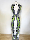 HALE BOB CABANA WHITE, BLACK & GREEN PRINT SLEEVELESS JERSEY MAXI DRESS SIZE M