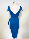 BRAND NEW DIVA CATWALK BLUE V NECK TIE TRIMS SLEEVELESS BODYCON DRESS SIZE M